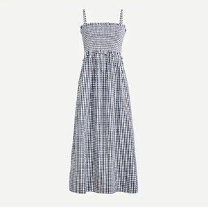 Smocked cotton poplin dress in gingham
